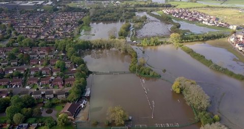 Drone video of flooded UK rural town in the UK