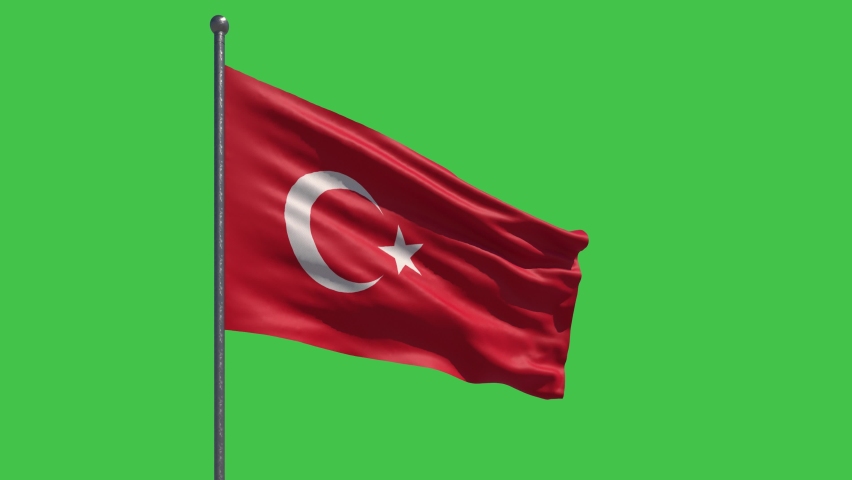 Turkish Flag Waving Slow Motion on the green background perfect for easy keying. Large Turkey Flag flies. National Day Celebration - Labor, Independence,  Memorial, Veterans, Patriots, President Day Royalty-Free Stock Footage #1061404870