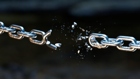 Animation of breaking silver chains. Metal or steel chain is blown to pieces. Concept of regains freedom. Break free from weakness. Symbol of strength, power, free, liberty. Powerful independence.
