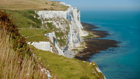 Close-up shot of the stunning White Cliffs of Dover, in Kent, England, a designated Area of Outstanding Natural Beauty