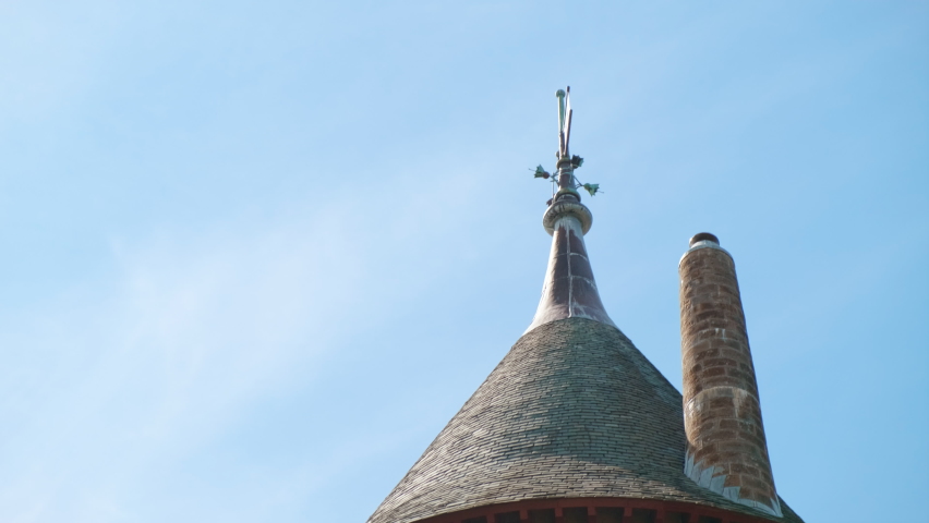 Close-up view of Castell Coch, a 19th-century Gothic Revival castle built above the village of Tongwynlais in South Wales, UK