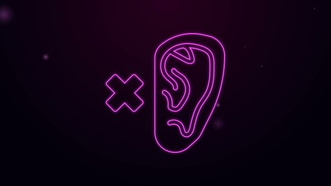 Glowing neon line Deafness icon isolated on black background. Deaf symbol. Hearing impairment. 4K Video motion graphic animation.
