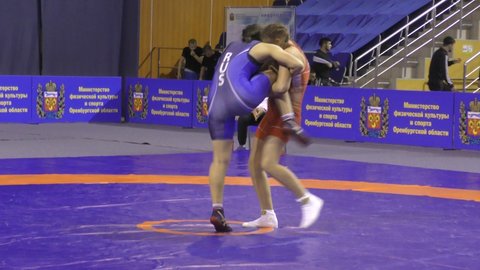 Orenburg, Russia - October 16-17, 2020: Girls compete in sports wrestling at the All-Russian tournament for the prizes of the Governor of Orenburg Region