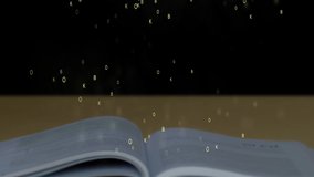 A magic book with letters floating from the book on a black background. - Powered by Shutterstock - Get 15% off with code: PIKWIZARD15