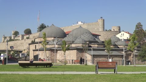 SKOPJE, NORTH MACEDONIA - CIRCA 2020: Daut Pasha Hammam, an important historiacal landmark situated in old town Skopje