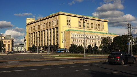 MOSCOW, RUSSIA - JULY, 2020: KGB. The building on the Lubyanka. Moscow. Shot in 4K (ultra-high definition (UHD)).