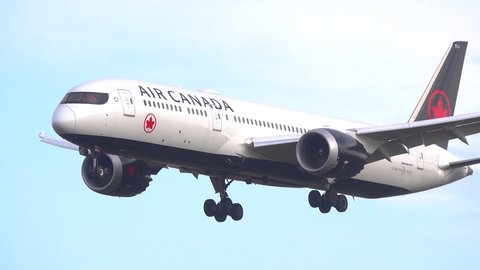 Frankfurt, Germany – 24 October 2020: A Boeing 787 Dreamliner of Air Canada at Frankfurt Airport (FRA) in Germany. Boeing is an Aircraft manufacturer from Seattle, USA.