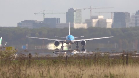Amsterdam, Netherlands – 1 September 2020: A Boeing 777 of KLM Royal Dutch Airlines taking off at Amsterdam Schiphol Airport (AMS) in the Netherlands. Boeing is an Aircraft manufacturer from Seattle, 