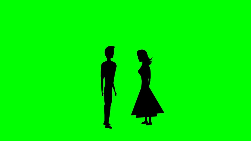 An Animated Silhouette Love Couple Where A Man Proposing his Women Passionately From the Bottom of his Heart in a Green Screen Suitable for Chroma Key