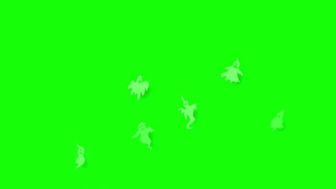 Green screen flying up ghosts. 4K 2D animation. 