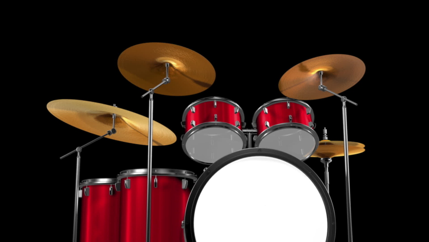 Red Six Piece Drum Set Isolated Over Black with Alpha Matte - 3D Illustration Animation | Shutterstock HD Video #1061462107