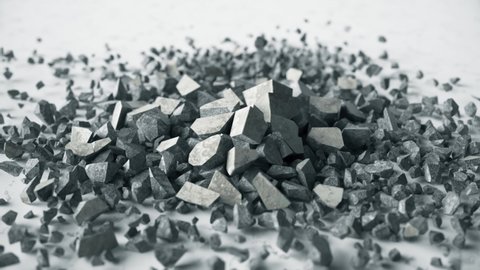 A cube of stone shatters into thousands of small pieces in slow motion. Destruction concept