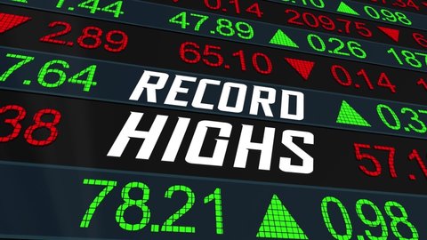 Record Highs Stock Market Share Prices Bull Bubble 3d Animation