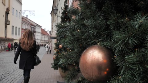 Christmas street in the European city of Lithuania.