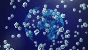 Animation of digital interface with multiple Covid 19 cells and network of connections, globe spinning. Global coronavirus pandemic computer network technology concept digitally generated image. - Powered by Shutterstock - Get 15% off with code: PIKWIZARD15
