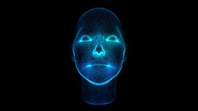Digital particle face technology. Abstract artificial intelligence. Head in the form of a particles. Hologram model. Looping 3d animation. - Powered by Shutterstock - Get 15% off with code: PIKWIZARD15