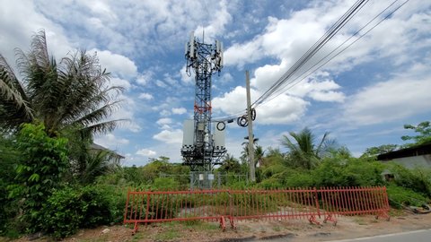 5G and 4G LTE cell tower in rural countryside of generic developing country