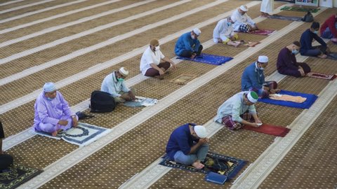 Kuala Lumpur, Malaysia - October 23rd, 2020 : Muslim people performing Friday prayer in mosque 