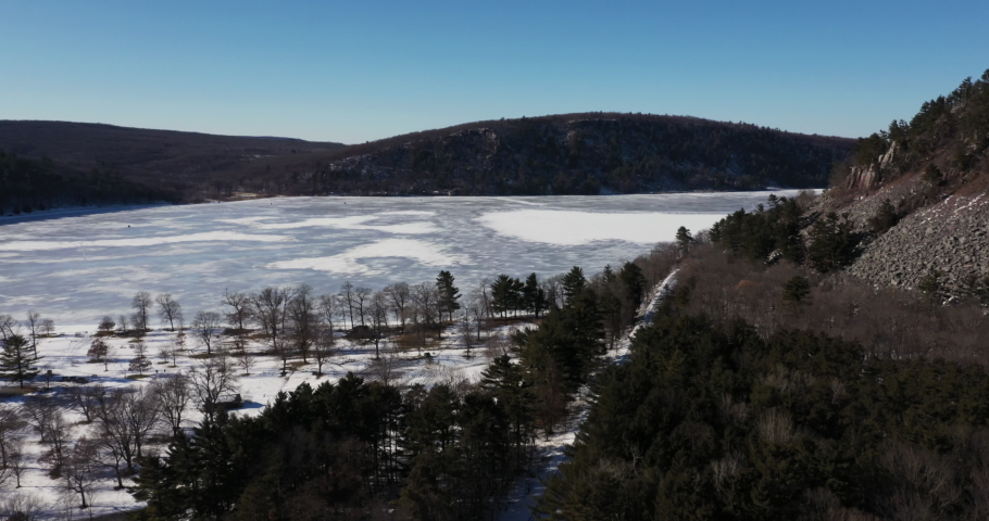 Frozen lake in the middle of the state park in Wisconsin.