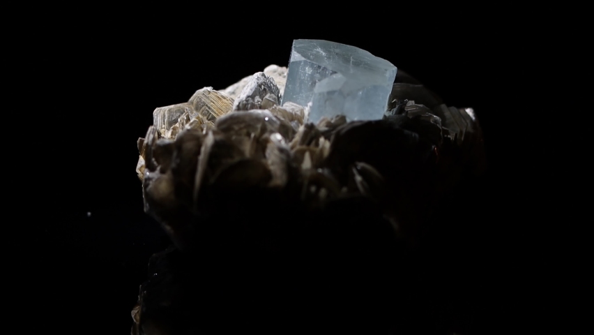 A beautiful rare aquamarine crystal in a matrix of muscovite. Argentina sample.