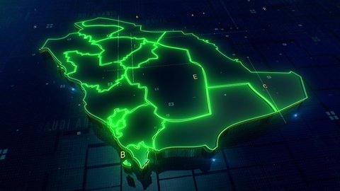Saudi Arabia map Digital background Loop 4k 