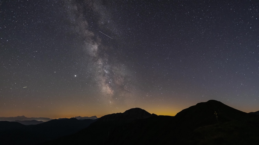 Night timelapse of the milky way over a mountain range in Carinthia, Austria | Shutterstock HD Video #1061504035