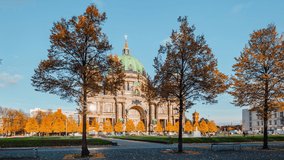 Sunset Time Lapse of Berlin Cathedral at Lustgarten in Autumn