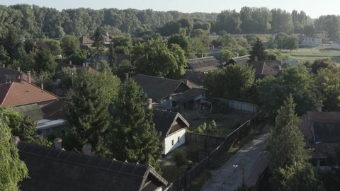 Csongrad Downtown aerial 4K view. Tisza River in the background in summer. RAW footage for creators to color grade and control the look of your project (dlog, d log).