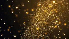 Abstract Background Gold Universe gold dust particles with stars on black Loop Background. For event, concert, festival, presentation, music, show, party, Award, fashion, Festival, night, club, stage.