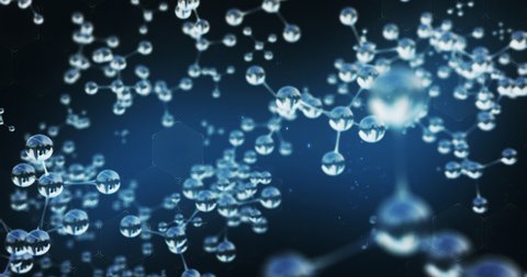 Molecule of water, atom in a liquid, science, biology or medical background, 3D render animation 4K