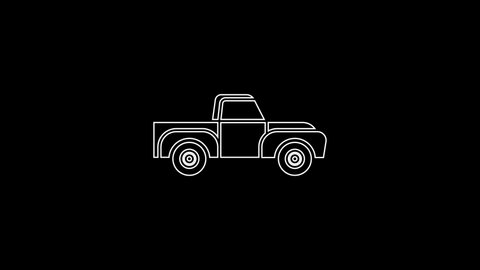 White line Pickup truck icon isolated on black background. 4K Video motion graphic animation