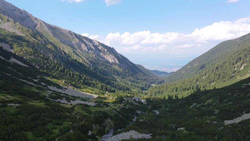 Amazing Aerial view of Banderitsa River Valley at Pirin Mountain, Bulgaria