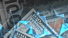 One hundred dollar bills of the USA, Russian currency (1000 rubles) with medicines in ampoules and Digital Plexus background. Concept of the coronavirus pandemic, pharmaceuticals. Template.  - Powered by Shutterstock - Get 15% off with code: PIKWIZARD15