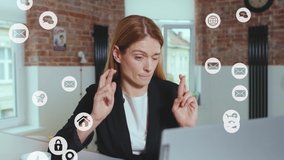 Attractive woman shopping online with credit card use laptop waiting for approve payment at home. Vlogger influencer around social media, app icons animation loud with white interface. Slow motion - Powered by Shutterstock - Get 15% off with code: PIKWIZARD15