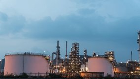 Timelapse manufacturing oil refinery terminal is industrial facility for storage of oil petrochemical. Business Industrial and energy. Oil refinery timelapse. Time lapse gas plant Day to Night b roll.