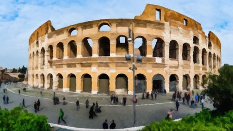Drawing a picture. Colosseum or Coliseum, also known as the Flavian Amphitheatre, is an oval amphitheatre in centre of city of Rome, Italy. Built of concrete and sand, it is the largest amphitheatre.