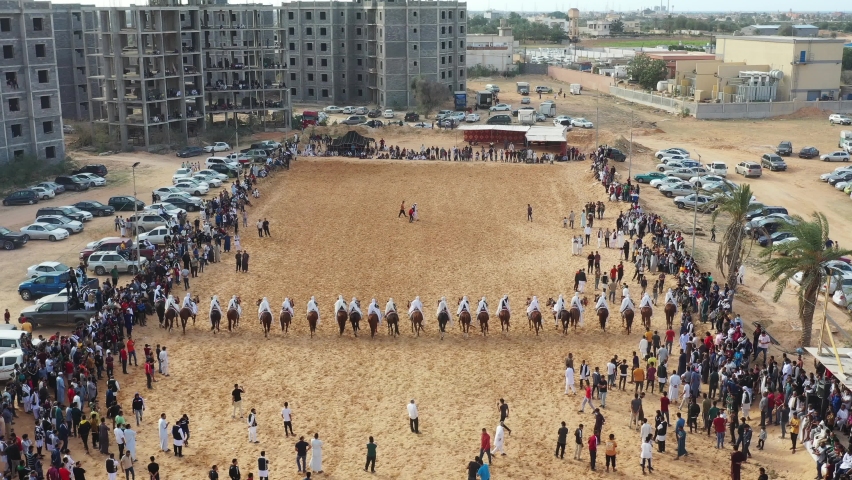 Libyan Traditional show of horses at one of the wedding in Janzour city in Libya