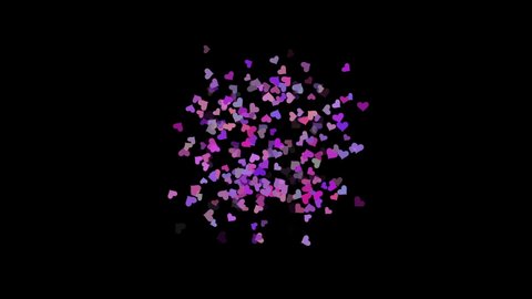 Animation of particles in shape of heart with various transitions and rotations in space during time sequence.