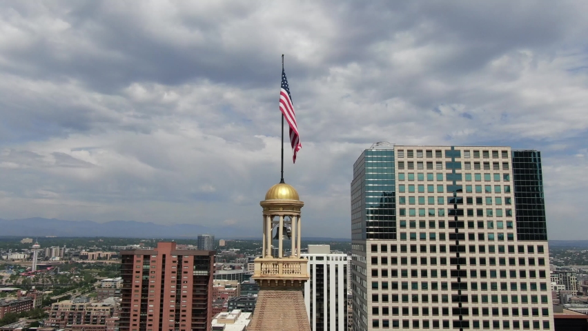 A downward pan of a tall building, Denver, Colorado