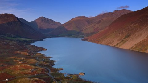 Drone footage over Wast Water in the English Lake District, UK