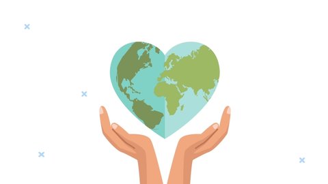 world heart day animation with hands lifting earth with heart shape ,4k video animated