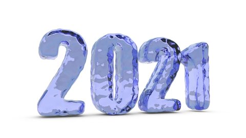 3D animation of the date of 2021 new year. Symbol of clear water in which the process of boiling, or electrolysis with the release of hydrogen. Year of hydrogen energy.
