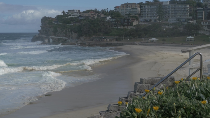 Ocean Waves At Bronte Beach - No People At Bronte Coastal Walk - Sydney, New South Wales, Australia. - wide shot