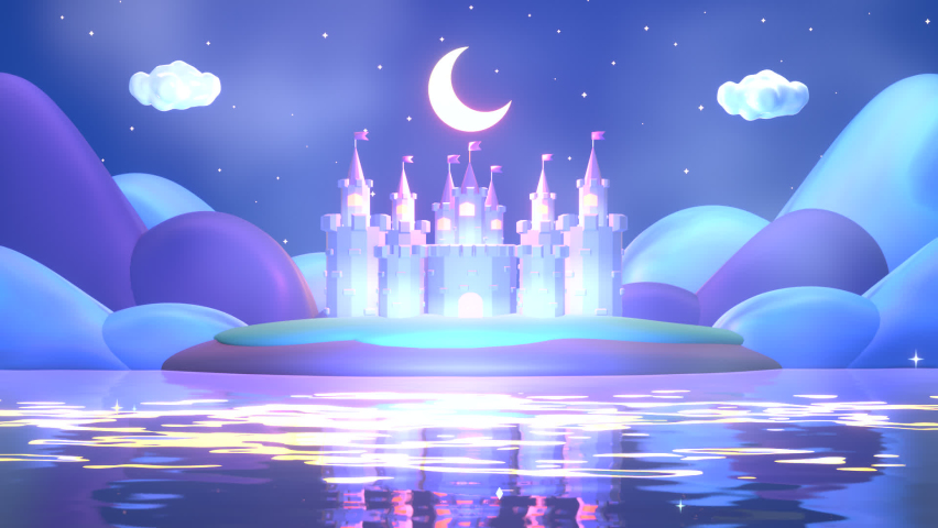 Looped cartoon castle at night animation. Royalty-Free Stock Footage #1061634832