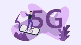 Young man animation riding a mobile phone with 5G network connection symbol. Shot in 4k resolution - Powered by Shutterstock - Get 15% off with code: PIKWIZARD15