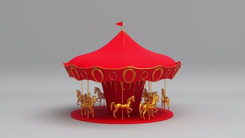 Rotating vintage horse carousel in amusement park seamless looping animated background.spinning baby carrousel with pony, summer attraction concept video hd 1080p.