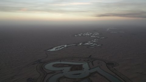 Heart Shaped Love Lake; man made lake located in the deserts of Dubai; Aerial bird's eye view 