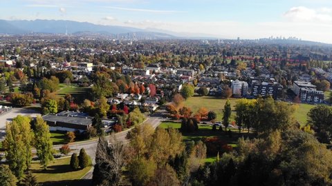 autumn fall aerial of burnaby and vancouver east side