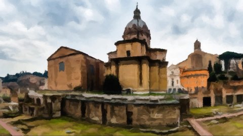 Drawing a picture. Santi Luca e Martina is a church in Rome, Italy, situated between Roman Forum and Forum of Caesar and close to Arch of Septimus Severus.
