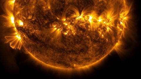 A close-up view of the Solar flares on the surface of the sun - (Some elements furnished by NASA)